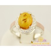 Серебряное кольцо с янтарем и золото 010710к